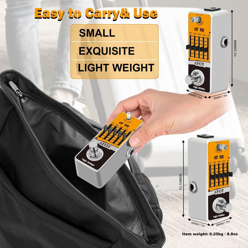 AFOT Guitar EQ Pedal, 5 Band GT EQ Pedal Electric Guitar Equalizer (100Hz 250Hz 630Hz 1.6kHz 4kHz) Provides ±18dB for Each Band EQ Seeker for Guitar,Mini Size True Bypass - Image 4